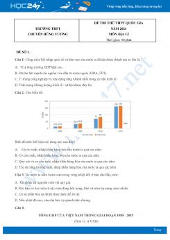 Bộ 4 Đề thi thử THPT QG môn Địa Lí năm 2021 Trường THPT chuyên Hùng Vương