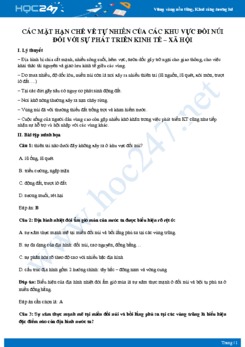 Tổng ôn Các mặt hạn chế của khu vực đồi núi với sự phát triển kinh tế-xã hội Địa lý 12