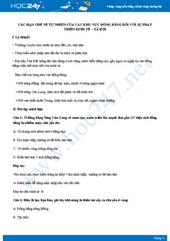 Chuyên đề Các mặt hạn chế của khu vực đồng bằng đối với sự phát triển của nước ta Địa lý 12