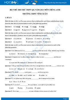 Bộ 5 đề thi thử THPT QG năm 2021 môn Tiếng Anh Trường THPT Vĩnh Xuân