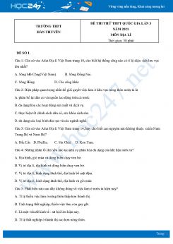 Bộ 5 Đề thi thử THPT QG môn Địa Lí năm 2021 Trường THPT Hàn Thuyên lần 3