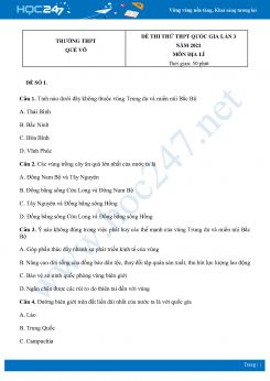 Bộ 4 Đề thi thử THPT QG môn Địa Lí năm 2021 Trường THPT Quế võ lần 3