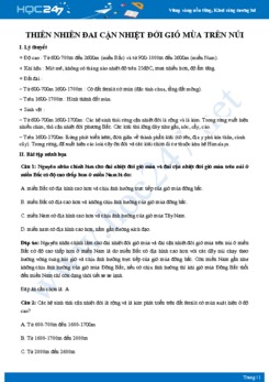 Lý thuyết thiên nhiên của đai cận nhiệt đới gió mùa trên núi Địa lý 12