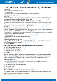 Tổng ôn Địa lý tự nhiên miền Nam Trung Bộ và Nam Bộ Địa lý 12