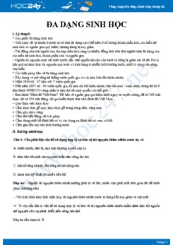 Lý thuyết ôn tập Đa dạng sinh học ở nước ta Địa lý 12