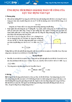 Ứng dụng tích phân giải bài toán về công của lực tác dụng vào vật