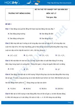 Bộ 5 đề thi thử THPT QG năm 2021 môn Vật Lý có đáp án Trường THPT Mông Dương