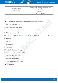 Bộ 4 Đề thi thử THPT QG môn Địa Lí năm 2021 Trường THPT Sơn Giang lần 3