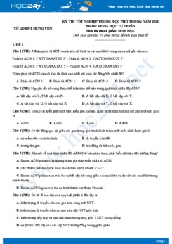 Bộ 3 đề thi thử tốt nghiệp THPT năm 2021 môn Sinh - Sở GD&ĐT Hưng Yên có đáp án