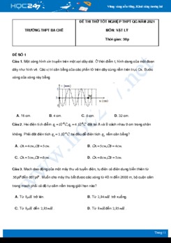 Bộ 5 đề thi thử THPT QG năm 2021 môn Vật Lý có đáp án Trường THPT Ba Chẽ