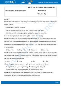 Bộ 5 đề thi thử THPT QG năm 2021 môn Vật Lý có đáp án Trường THPT Hoàng Quốc Việt
