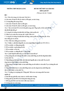Bộ 5 đề thi thử THPT QG năm 2021 môn Lịch Sử có đáp án lần 2 Trường THPT Hoàng Long