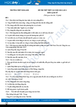 Bộ 5 đề thi thử THPT QG năm 2021 môn Lịch Sử có đáp án lần 2 Trường THPT Kim Anh