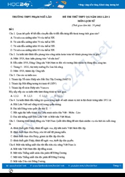 Bộ 5 đề thi thử THPT QG năm 2021 môn Lịch Sử có đáp án lần 2 Trường THPT Phạm Ngũ Lão