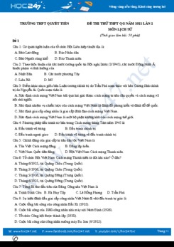 Bộ 5 đề thi thử THPT QG năm 2021 môn Lịch Sử có đáp án lần 2 Trường THPT Quyết Tiến