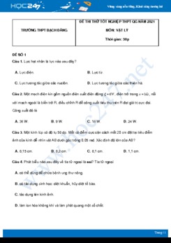 Bộ 5 đề thi thử THPT QG năm 2021 môn Vật Lý có đáp án Trường THPT Bạch Đằng