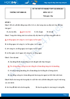 Bộ 5 đề thi thử THPT QG năm 2021 môn Vật Lý có đáp án Trường THPT Minh Hà