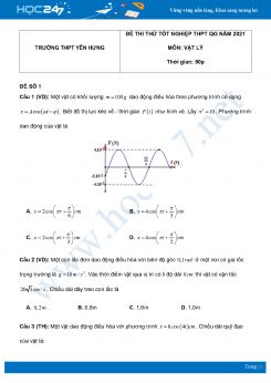 Bộ 5 đề thi thử THPT QG năm 2021 môn Vật Lý có đáp án Trường THPT Yên Hưng
