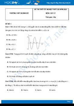 Bộ 5 đề thi thử THPT QG năm 2021 môn Vật Lý có đáp án Trường THPT Hoành Bồ