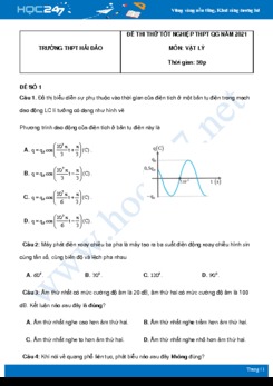 Bộ 5 đề thi thử THPT QG năm 2021 môn Vật Lý có đáp án Trường THPT Hải Đảo