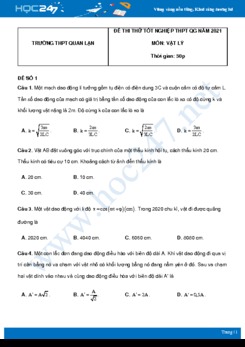 Bộ 5 đề thi thử THPT QG năm 2021 môn Vật Lý có đáp án Trường THPT Quan Lạn