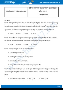 Bộ 5 đề thi thử THPT QG năm 2021 môn Vật Lý có đáp án Trường THPT Trần Khánh Dư