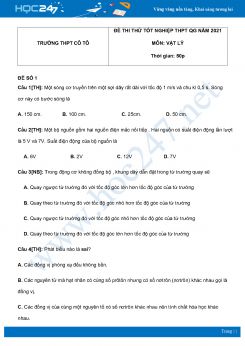 Bộ 5 đề thi thử THPT QG năm 2021 môn Vật Lý có đáp án Trường THPT Cô Tô
