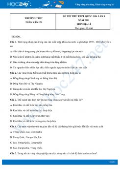 Bộ 5 Đề thi thử THPT QG môn Địa Lí năm 2021 Trường THPT Trần Văn Ơn lần 3