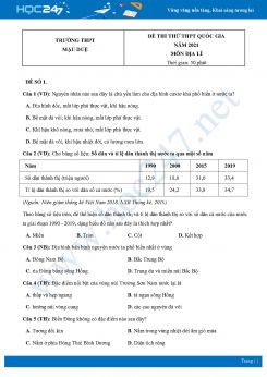 Bộ 5 Đề thi thử THPT QG môn Địa Lí năm 2021 Trường THPT Mậu Duệ