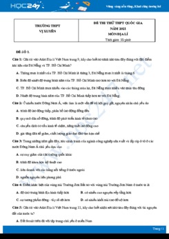Bộ 5 Đề thi thử THPT QG môn Địa Lí năm 2021 Trường THPT Vị Xuyên