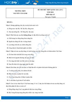 Bộ 5 Đề thi thử THPT QG môn Địa Lí năm 2021 Trường THPT Nguyễn Văn Linh lần 2