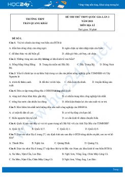 Bộ 5 Đề thi thử THPT QG môn Địa Lí năm 2021 Trường THPT Trần Quang Khải lần 3