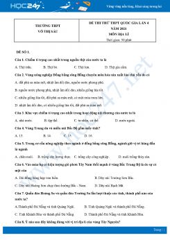 Bộ 5 Đề thi thử THPT QG môn Địa Lí năm 2021 Trường THPT Võ Thị Sáu lần 4