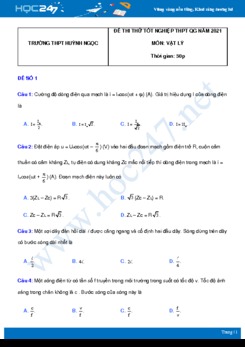 Bộ 5 đề thi thử THPT QG năm 2021 môn Vật Lý có đáp án Trường THPT Huỳnh Ngọc