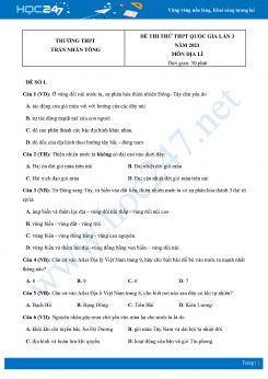 Bộ 5 Đề thi thử THPT QG môn Địa Lí năm 2021 Trường THPT Trần Nhân Tông lần 3