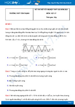 Bộ 5 đề thi thử THPT QG năm 2021 môn Vật Lý có đáp án Trường THPT Tân Thạnh