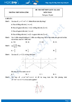 Bộ 4 đề thi thử THPT QG năm 2021 môn Toán lần 3 - Trường THPT Hồng Lĩnh