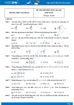 Bộ 4 đề thi thử THPT QG năm 2021 môn Toán lần 3 - Trường THPT Nguyễn Du