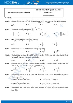 Bộ 4 đề thi thử THPT QG năm 2021 môn Toán lần 3 - Trường THPT Nguyễn Hiền