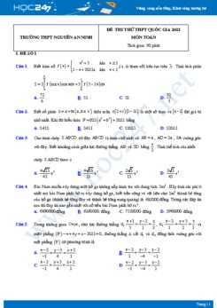 Bộ 4 đề thi thử THPT QG năm 2021 môn Toán lần 3 - Trường THPT Nguyễn An Ninh