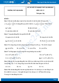 Bộ 5 đề thi thử THPT QG năm 2021 môn Vật Lý có đáp án Trường THPT Hậu Nghĩa