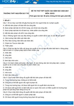 Bộ 5 đề thi thử THPT QG năm 2021 môn GDCD Trường THPT Nguyễn Duy Thì