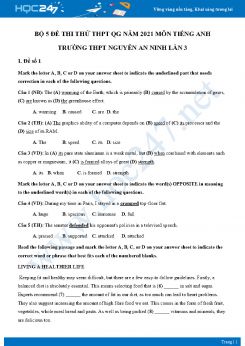 Bộ 5 đề thi thử THPT QG năm 2021 môn Tiếng Anh Trường THPT Nguyễn An Ninh Lần 3