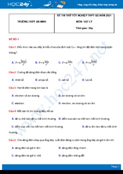 Bộ 5 đề thi thử THPT QG năm 2021 môn Vật Lý có đáp án Trường THPT An Ninh