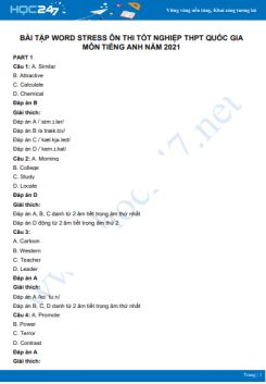 Bài tập Word Stress ôn thi tốt nghiệp THPT Quốc gia môn Tiếng Anh năm 2021