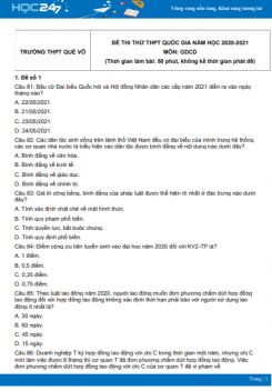 Bộ 5 đề thi thử THPT QG năm 2021 môn GDCD Trường THPT Quế Võ Lần 2