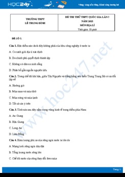 Bộ 4 Đề thi thử THPT QG môn Địa Lí năm 2021 Trường THPT Lê Trung Đình lần 3