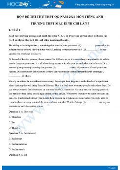 Bộ 5 đề thi thử THPT QG năm 2021 môn Tiếng Anh Trường THPT Mạc Đĩnh Chi Lần 3