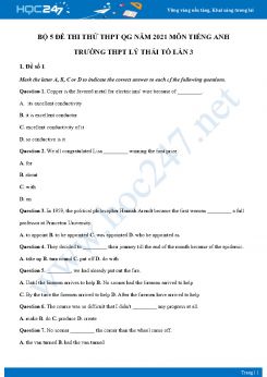 Bộ 5 đề thi thử THPT QG năm 2021 môn Tiếng Anh Trường THPT Lý Thái Tổ Lần 3