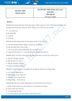 Bộ 4 Đề thi thử THPT QG môn Địa Lí năm 2021 Trường THPT Thăng Long lần 3